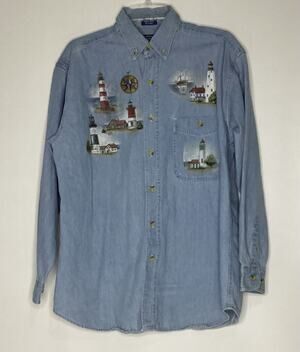 All Sport Lighthouse Denim Long Sleeve Shirt - Size M 100% Cotton Made To Last